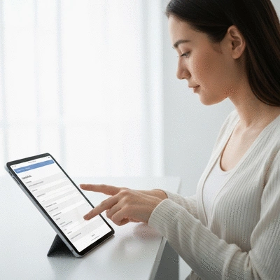 User submitting online form on tablet