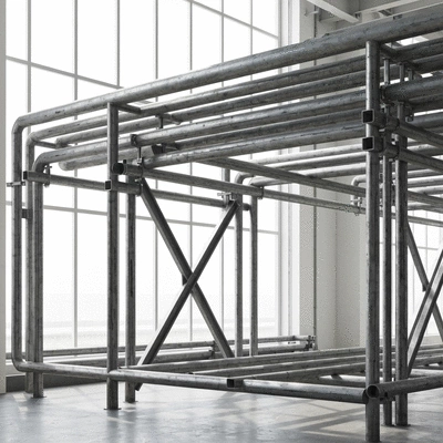 Syst&egrave;me de support de tuyauterie industriel avec plusieurs tuyaux en acier