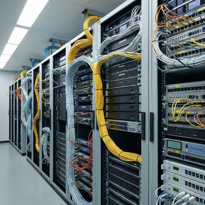 Modern server room with organized cabling and network devices, representing optimal network performance