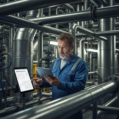 Industrial worker consulting a maintenance plan on a tablet