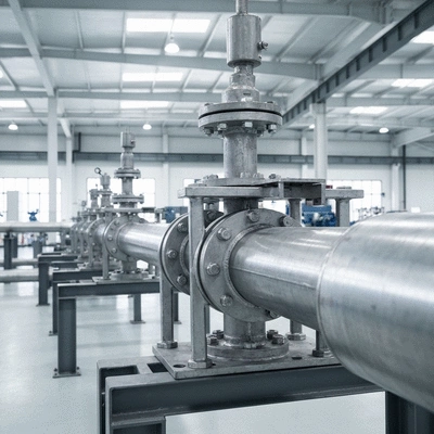 Industrial pipeline with support clamps in a clean room environment