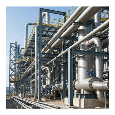 Industrial piping system with support rails, no text, no words, no typography