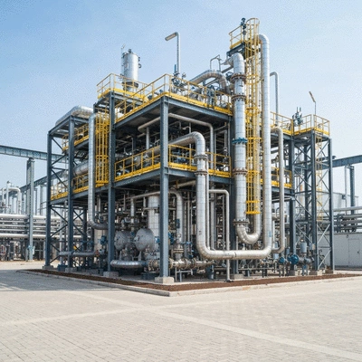 Industrial chemical plant piping with support structures