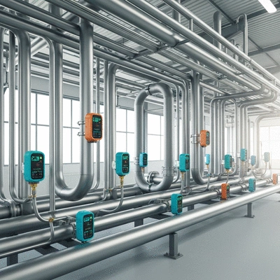 Industrial pipe network with smart sensors