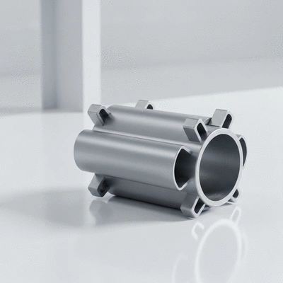 Close-up of a pipe support made of corrosion-resistant material like Kevlar or I-Rod, clean industrial background, no text, no words, no typography, 8K