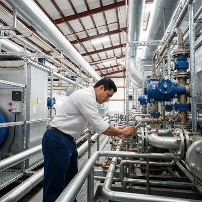 Engineer inspecting HVAC system components