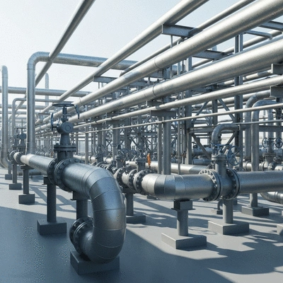 Industrial pipeline with various support structures