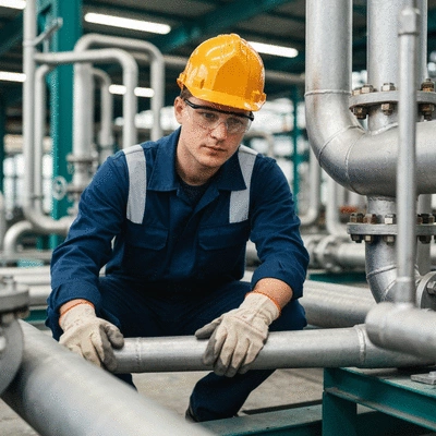 Ing&eacute;nieur inspectant des tuyaux et des supports industriels