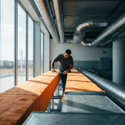 Technician checking insulation on HVAC ducts