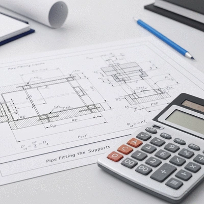 Close-up of engineering calculations for pipe fittings