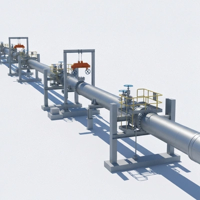 Industrial pipeline with various support structures