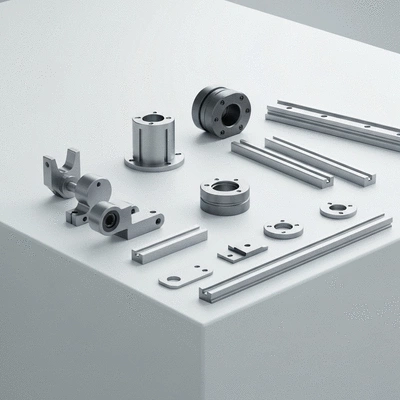 Various CVC fixation accessories like clamps, rails, and anti-vibration mounts on a clean industrial background